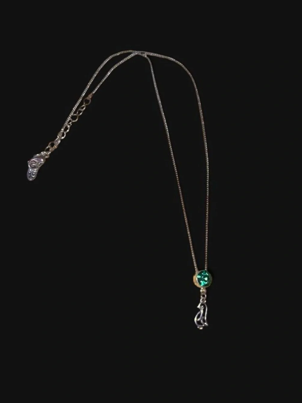 Justice Silver Necklace with Green Gem and Penguin Charm
